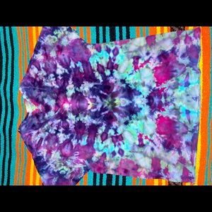 Trippy Hand-Tie Dyed Cotton V-neck Shirt. Small
